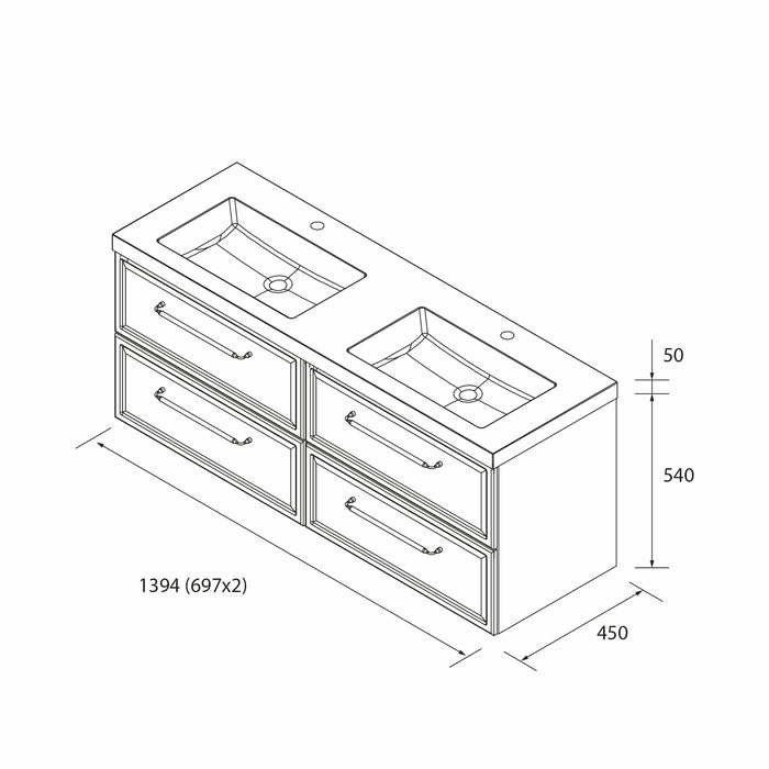 SALGAR 121801 RUNA Mueble+Lavabo TOSCANA 140cm Blanco Mate