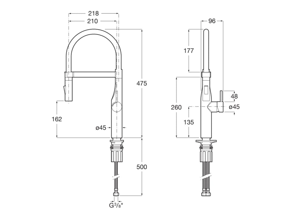 ROCA A5A8A4DC00 GLERA PRO Grifo Monomando Cocina Caño Giratorio con Muelle y Ducha Extraíble 2 Funciones Cromo