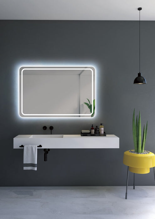 LEDIMEX GREC013/60 GRECIA Espejo LED Cuadrado Canto Redondeado Luz Frontal Cromo 60x80 cm