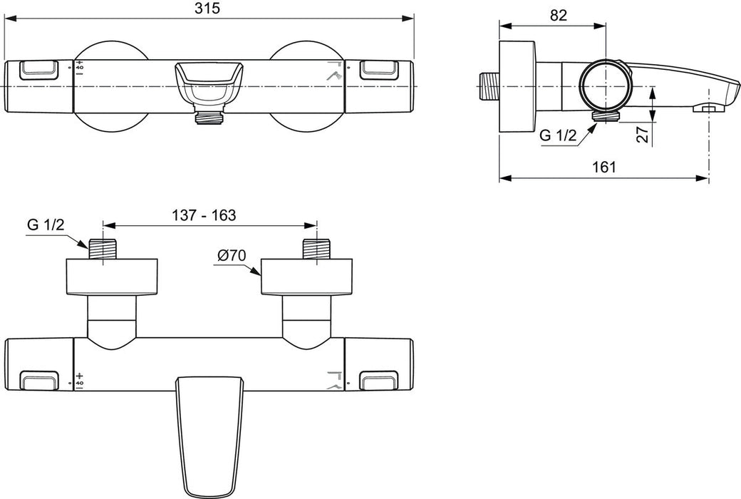 IDEAL STANDARD A7544XG CERATHERM T25 Grifo Termostático Baño/Ducha Negro Seda