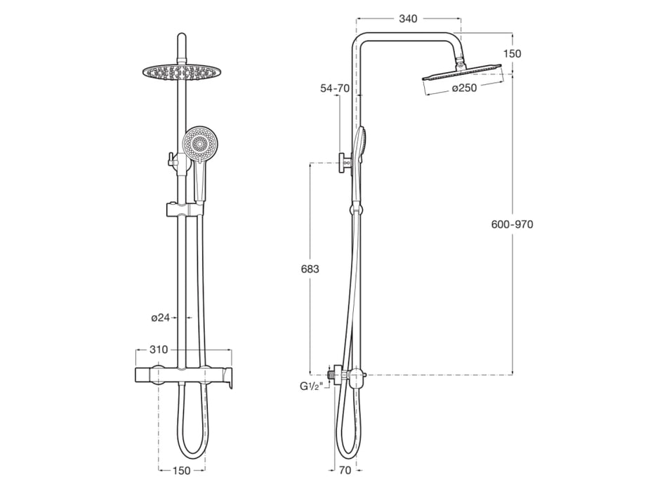 ROCA A5A9A6ENB0 VEGA PLUS ROUND Columna De ducha Monomando Negro