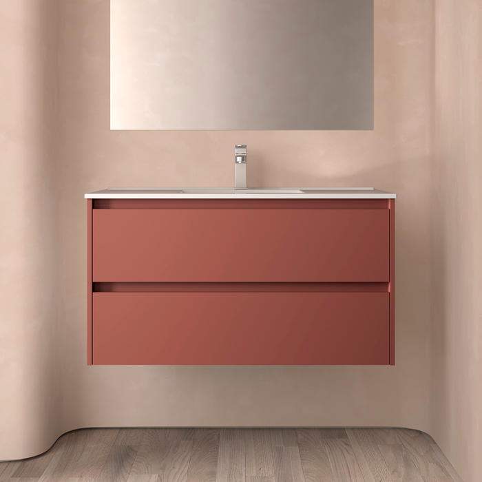 SALGAR NOJA Mueble de Baño con Lavabo 2 Cajones Color Rojo Satinado