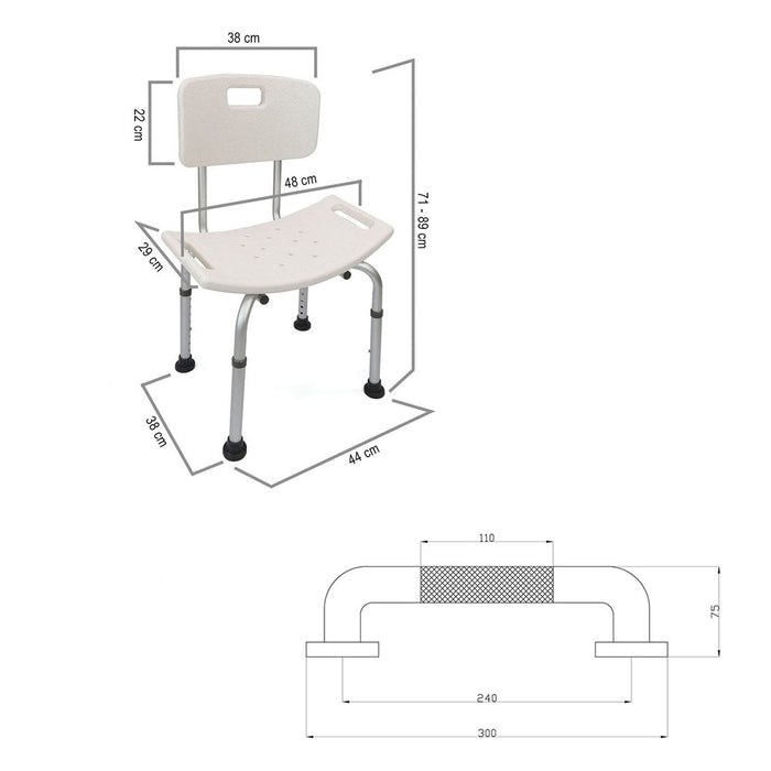 LLAVISAN 830064 Pack Silla De Ducha Cuadrada + Asa Antideslizante 30 Cm