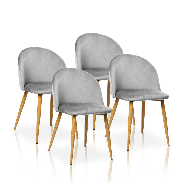 FURNITURE STYLE FS7003PIEDVEL MERCEDES Pack 4 Sillas de Comedor Terciopelo Color Gris Piedra
