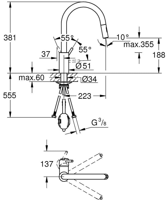 GROHE 31 483 DC2 Concetto Monomando de fregadero 1/2" supersteel