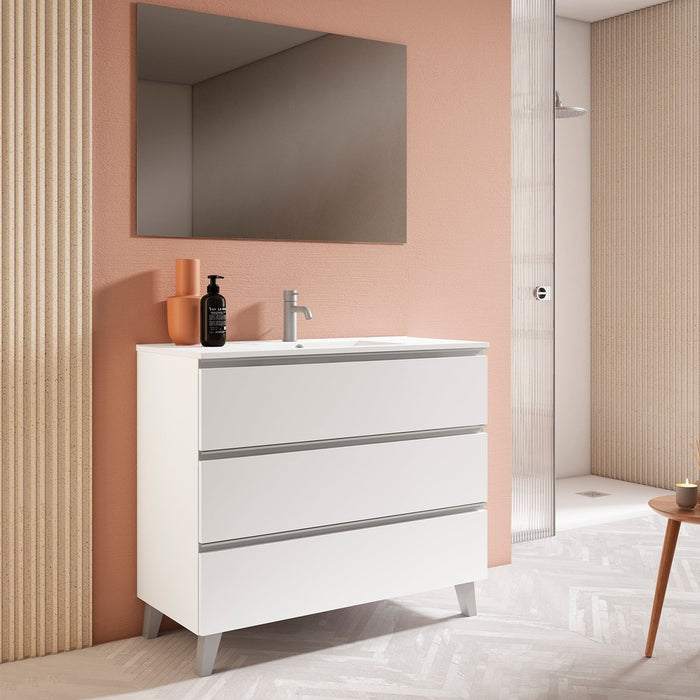 VISOBATH GRANADA Conjunto Mueble de Baño Completo 3 Cajones Color Blanco Ada Mate Tirador Aluminio