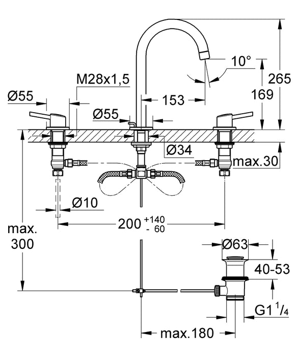 GROHE 20 216 001 Concetto Batería de lavabo 1/2 Tamaño L cromo