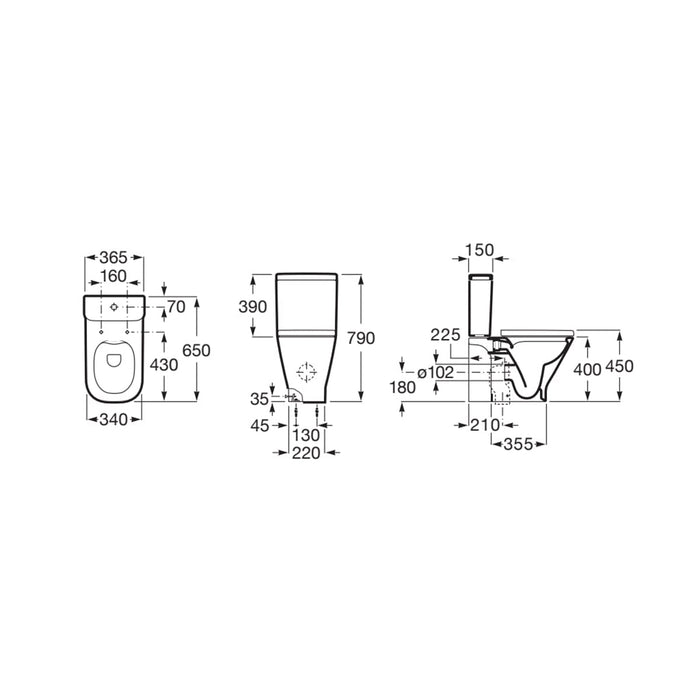 ROCA A342479000 THE GAP SQUARE Rimless Taza Para Tanque Bajo Pie Abierto Blanco