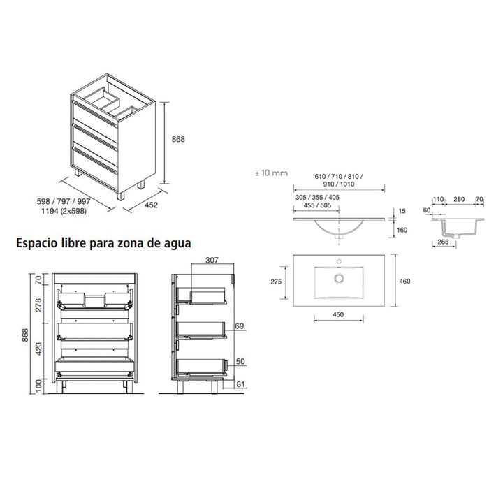 SALGAR ATTILA Mueble de Baño con Lavabo 3 Cajones Color Rojo Mate