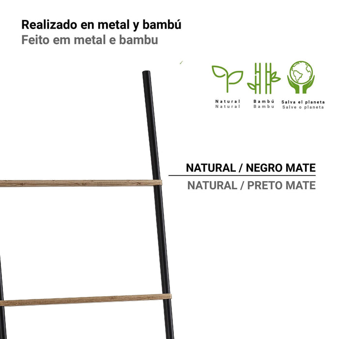 GEDY 30314100000 KENTA Toallero y Columna de Pie Negro Mate-Natural