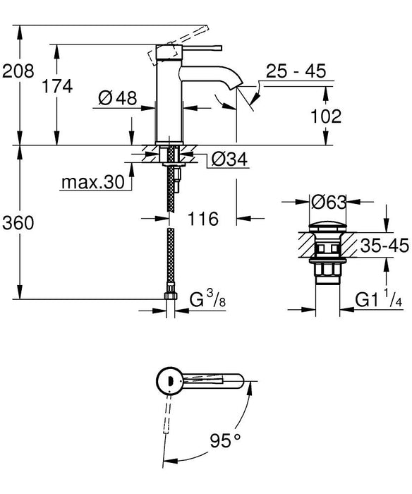 GROHE 24 179 001 ESSENCE Monomando Lavabo Tamaño S Cromo Con Vaciador Push Open