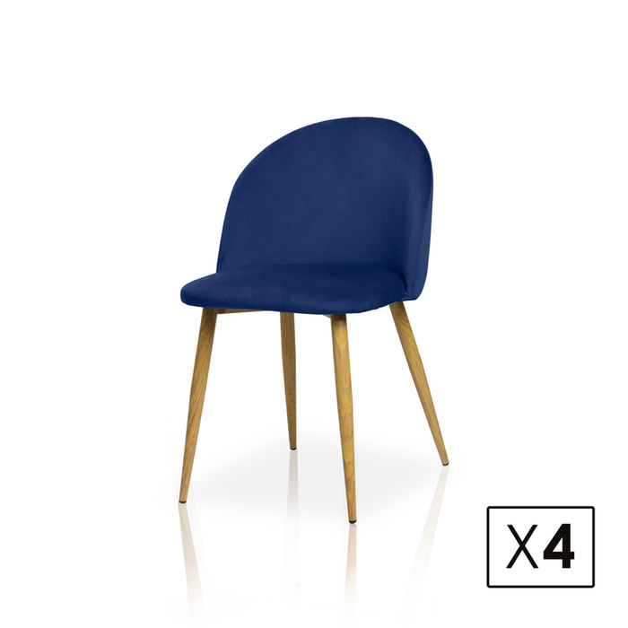 FURNITURE STYLE FS7003INDIVEL MERCEDES Pack 4 Sillas de Comedor Terciopelo Color Azul