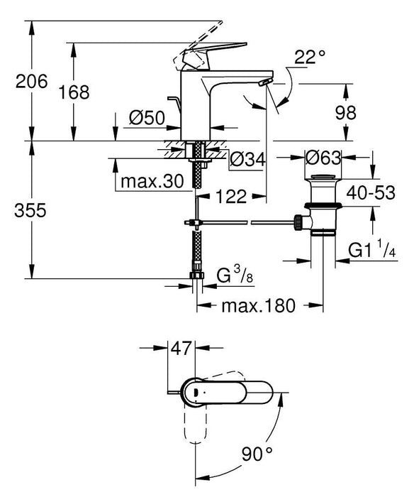 GROHE 23 326 000 EUROSMART COSMOPOLITAN Grifo Lavabo M Cadenilla