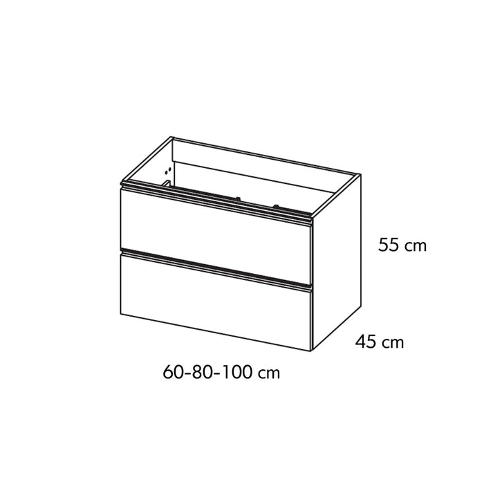 VISOBATH GRANADA Mueble de Baño con Lavabo Suspendido 2 Cajones Color Aliso Tirador Negro
