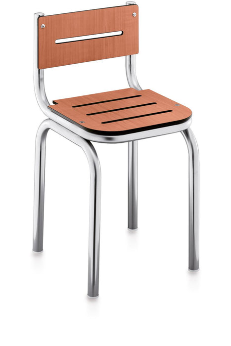 BELTRAN 2706 ASIDEROS Banqueta Con Respaldo Acero Inox Asiento Cerezo