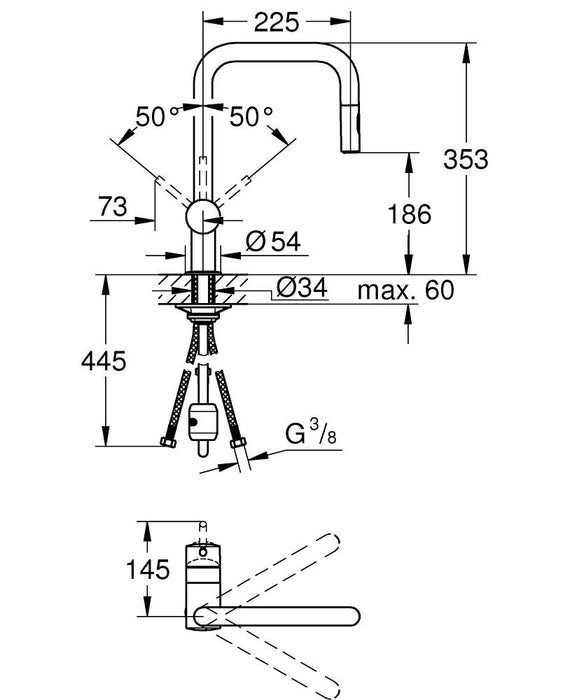 GROHE 32 322 DC2 MINTA Grifo Fregadero Extraible Caño U Cromo Mate