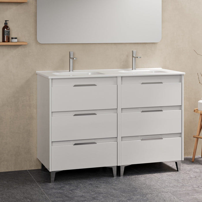 AMIZUVA C0073823 SUKI Mueble de Baño con Lavabo 6 Cajones 120 cm Blanco Brillo
