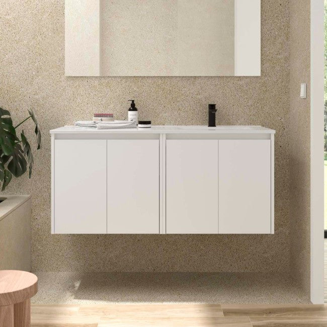 SALGAR 118771 NOJA Mueble+Lavabo 4 Puertas 120 cm Color Blanco Brillo Con Encimera Izquierda