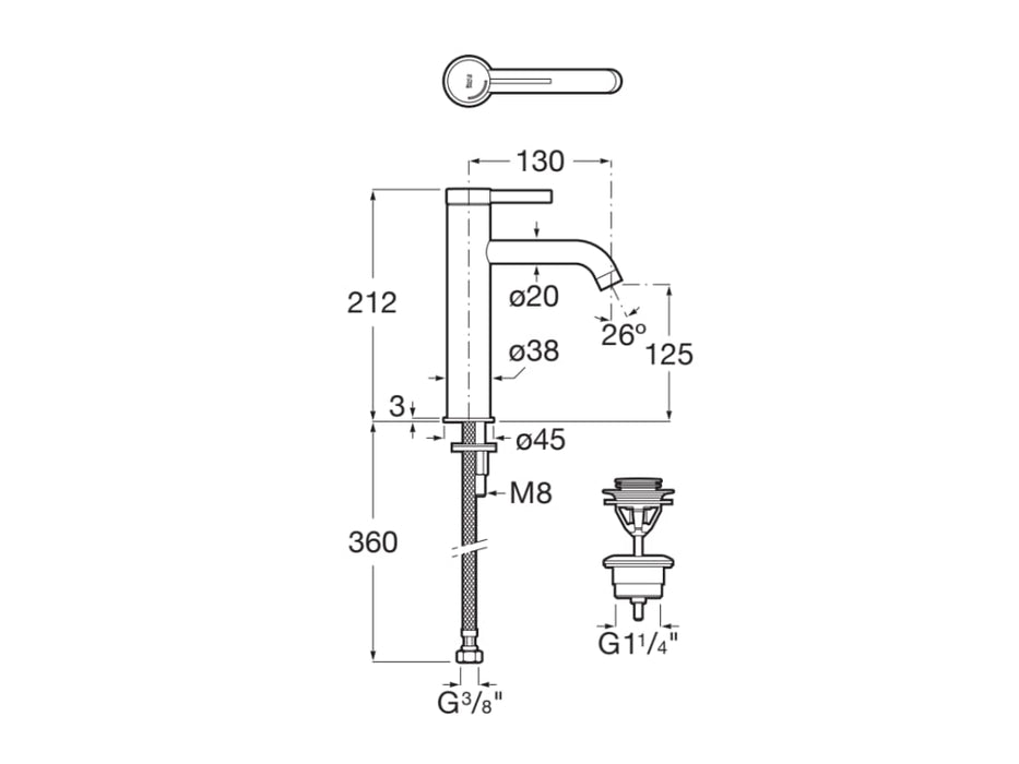 ROCA A5A3C9ECN0 ONA Grifo Monomando Lavabo con Caño Mezzo Desagüe Click-Clack Cold Start Negro Titanio