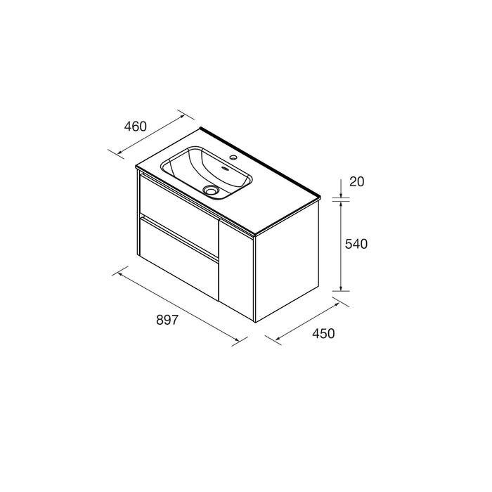 SALGAR NOJA 910 Mueble de Baño con Lavabo 2 Cajones 1 Puerta Derecha Color Blanco Brillo