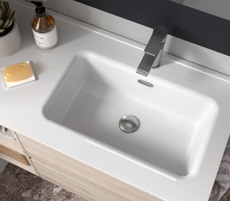 SALGAR BEQUIA Mueble de Baño con Lavabo 2 Cajones 2 Huecos Negro Roble África Derecha