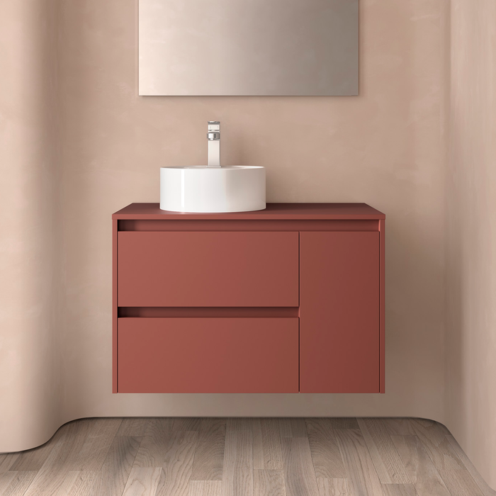 SALGAR NOJA 910 Mueble de Baño con Tapa Encimera 2 Cajones 1 Puerta Derecha Color Rojo Satinado