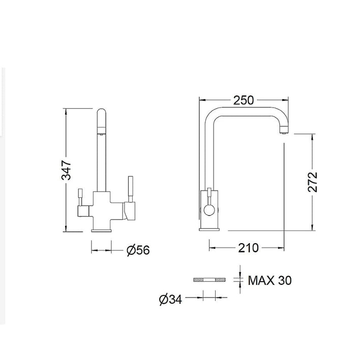 GENEBRE 65702 18 45 66 TAU Grifo Monomando Fregadero 3 Vías Cold Start Cromo