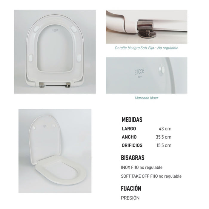 ETOOS 04038108 KAIROS Tapa WC Compatible Envolvente Slim Blanco