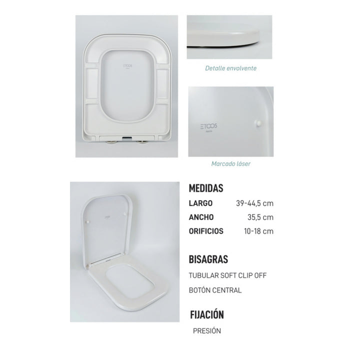 ETOOS 04199108 KEONA Tapa WC Compatible Envolvente Extraíble Caída Amortiguada Blanco