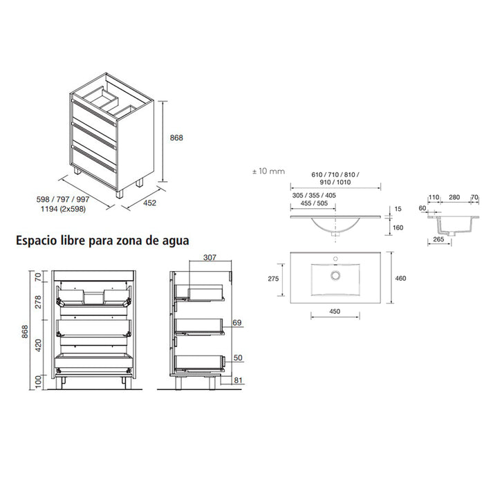 SALGAR ATTILA Mueble de Baño con Lavabo 3 Cajones Color Natural