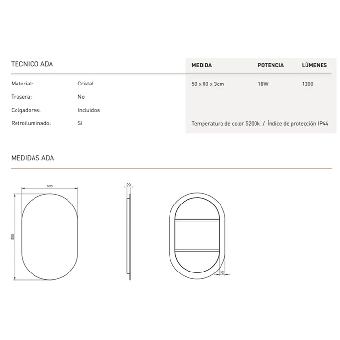 VISOBATH 87218 ADA Espejo LED Retroiluminado Oval