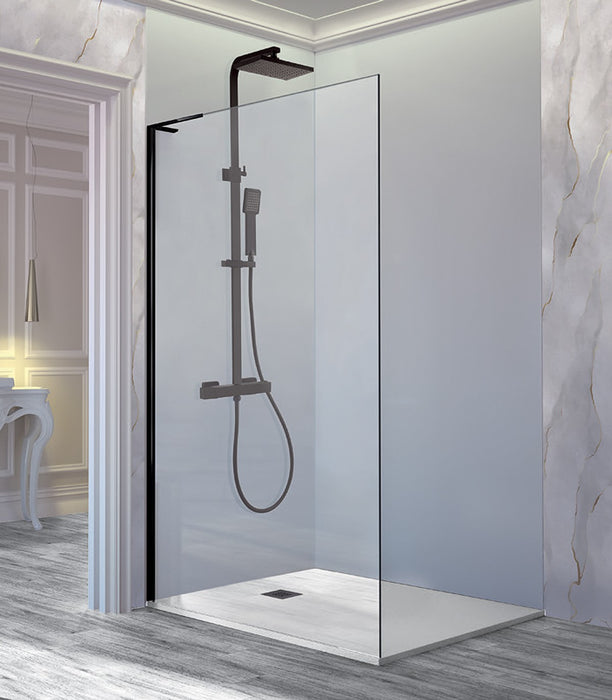 KASSANDRA FR703 FRESH Mampara Fijo Ducha Vidrio Transparente Negro Mate