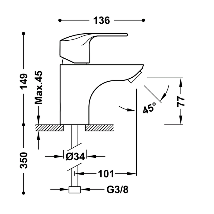 TRES 06910302 K-TRES Grifo Monomando Lavabo Cromo