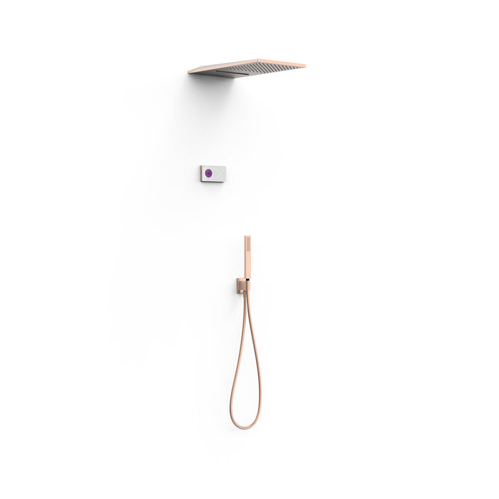 TRES 09286308OPM SHOWER TECHNOLOGY Kit Grifo Termostático Electrónico Empotrado 3 Vías para Ducha Oro Rosa Mate