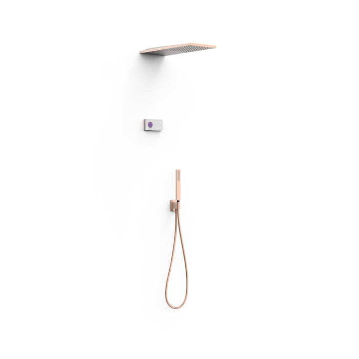 TRES 09286551OPM SHOWER TECHNOLOGY Kit Grifo Termostático Electrónico Empotrado 2 Vías para Ducha Oro Rosa Mate