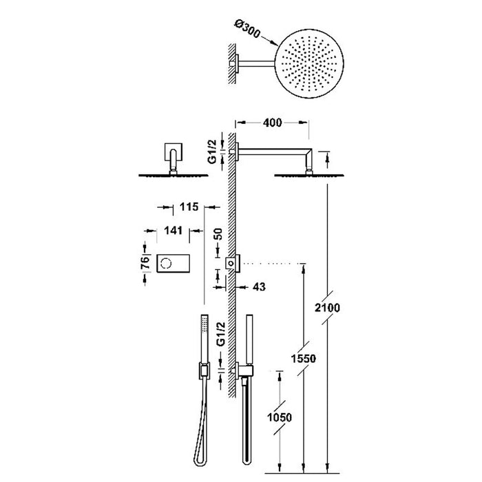 TRES 09286558OPM SHOWER TECHNOLOGY Kit Grifo Termostático Electrónico Empotrado 2 Vías para Ducha Oro Rosa Mate