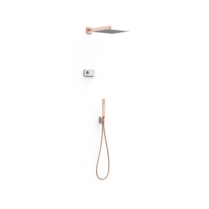 TRES 09286563OPM SHOWER TECHNOLOGY Kit Grifo Termostático Electrónico Empotrado 2 Vías para Ducha Oro Rosa Mate