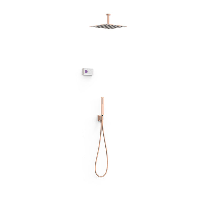 TRES 09286564OPM SHOWER TECHNOLOGY Kit Grifo Termostático Electrónico Empotrado 2 Vías para Ducha Oro Rosa Mate