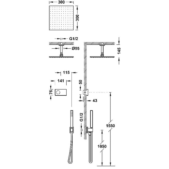 TRES 09286564OPM SHOWER TECHNOLOGY Kit Grifo Termostático Electrónico Empotrado 2 Vías para Ducha Oro Rosa Mate