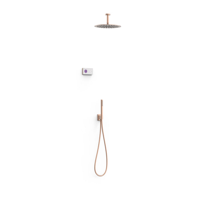 TRES 09286567OPM SHOWER TECHNOLOGY Kit Grifo Termostático Electrónico Empotrado 2 Vías para Ducha Oro Rosa Mate