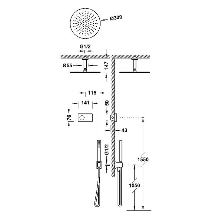 TRES 09286567OPM SHOWER TECHNOLOGY Kit Grifo Termostático Electrónico Empotrado 2 Vías para Ducha Oro Rosa Mate
