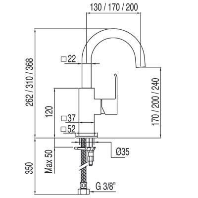 CUADRO-TRES 106605 Grifo Lavabo caño de 22x22 mm. 5 a 7 Días Tres Grifería 