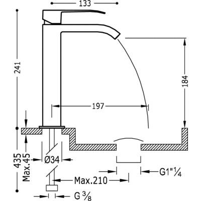CUADRO-TRES 00661001 Grifo Lavabo con caño Cascada 5 a 7 Días Tres Grifería 