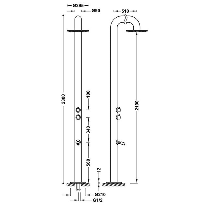 TRES 13499504 ESPECIAL STANDARD Columna De Ducha Exterior Jardín Inox 316