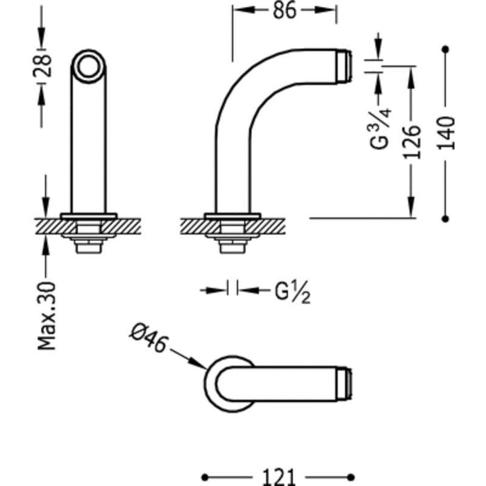 TRES 29987001 Codo Adaptador BañoDucha Con silenciador 24/48 Horas Tres Grifería 