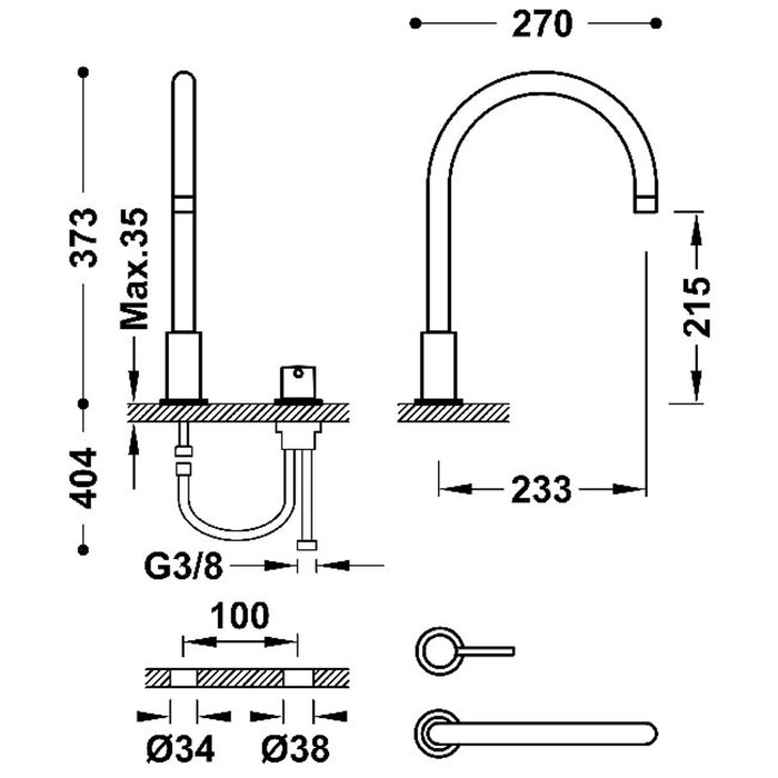 TRES 26110501OPM STUDY EXCLUSIVE Grifo Monomando De Repisa Para Lavabo Oro Rosa Mate