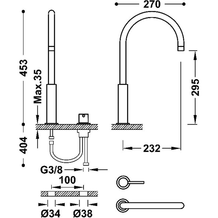 TRES 26110502OPM STUDY EXCLUSIVE Grifo Monomando Alto De Repisa Para Lavabo Oro Rosa Mate
