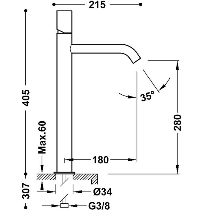 TRES 26130801OPM STUDY EXCLUSIVE Grifo Monomando XXL Para Lavabo Oro Rosa Mate
