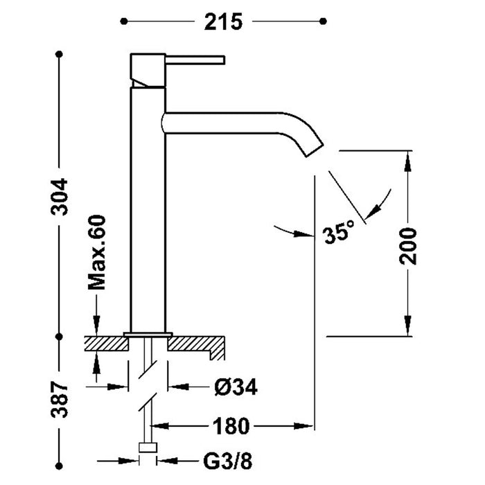 TRES 26230701OPM STUDY EXCLUSIVE Grifo Monomando Alto Para Lavabo Oro Rosa Mate