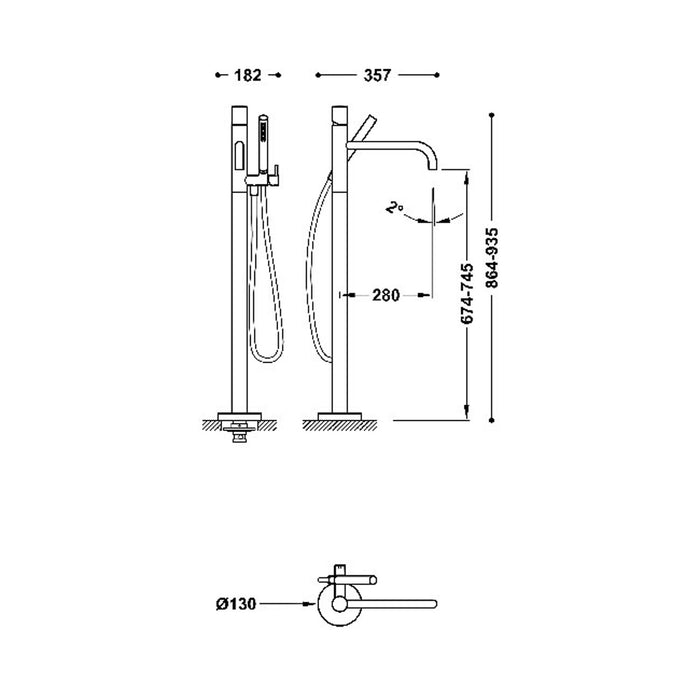TRES 26247006OPM STUDY EXCLUSIVE Grifo Monomando A Suelo Para Bañera y Ducha Oro Rosa Mate